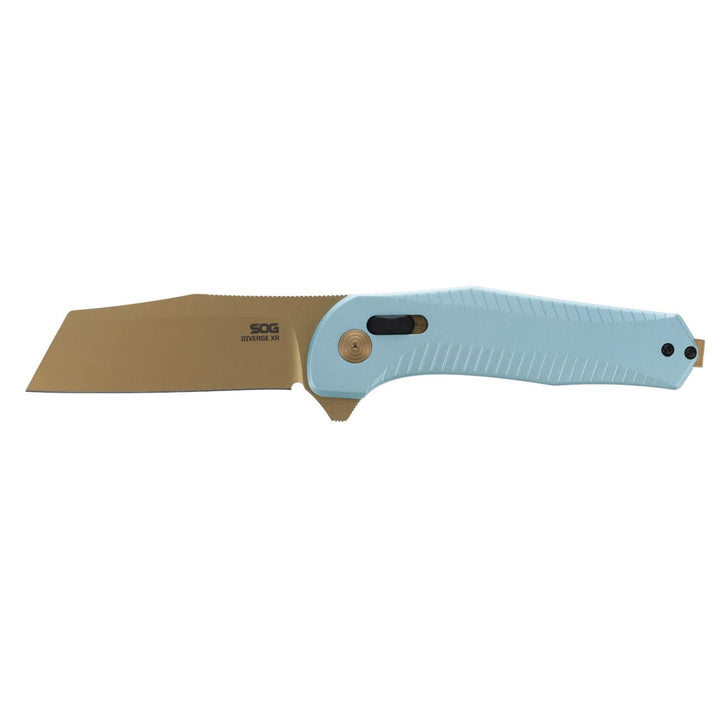 サンプルプライス！オーボエデコリードナイフ新作/初音〜ohsis design Diverge XR Sheepsfoot - Light Blue + Gold – SOG Knives UK